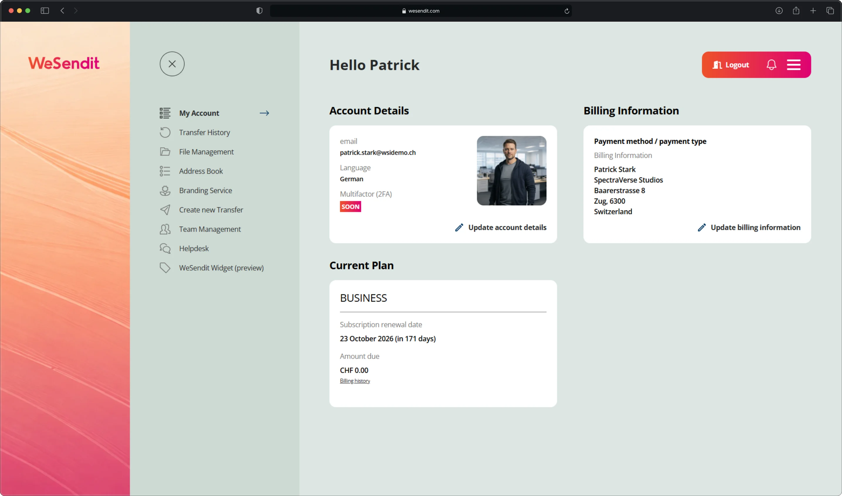 WeSendit Dashboard